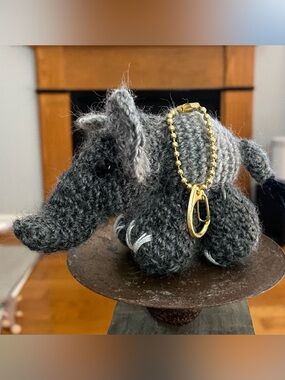 Handmade Crocheted Gray Elephant Keychain with Gold Hardware